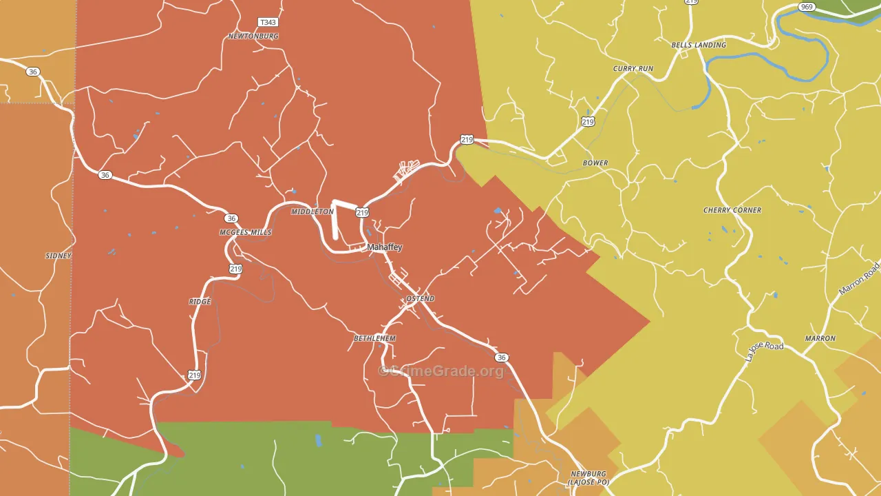 Mahaffey, PA Map of Robbery Rates