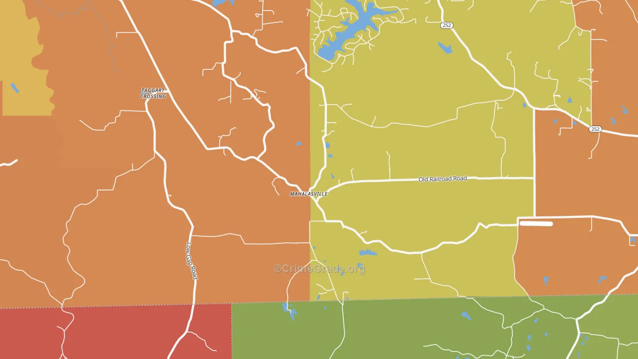 Mahalasville, IN Map of Robbery Rates