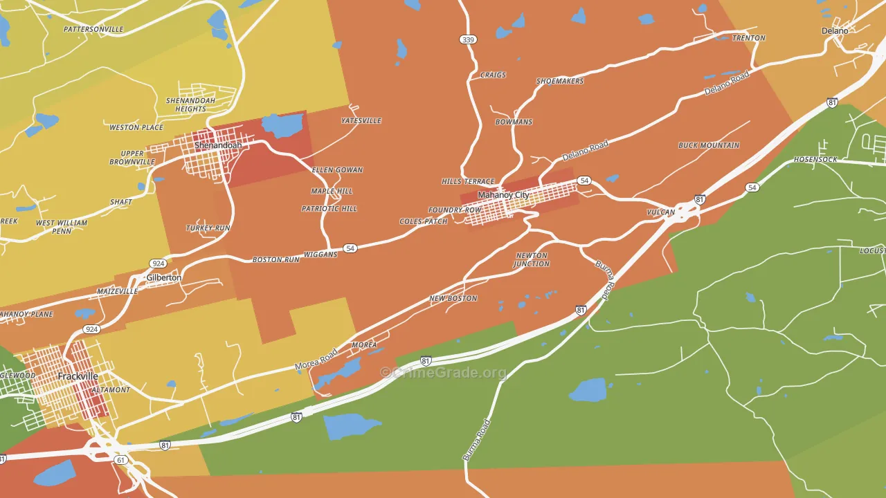 Mahanoy City, PA Map of Robbery Rates