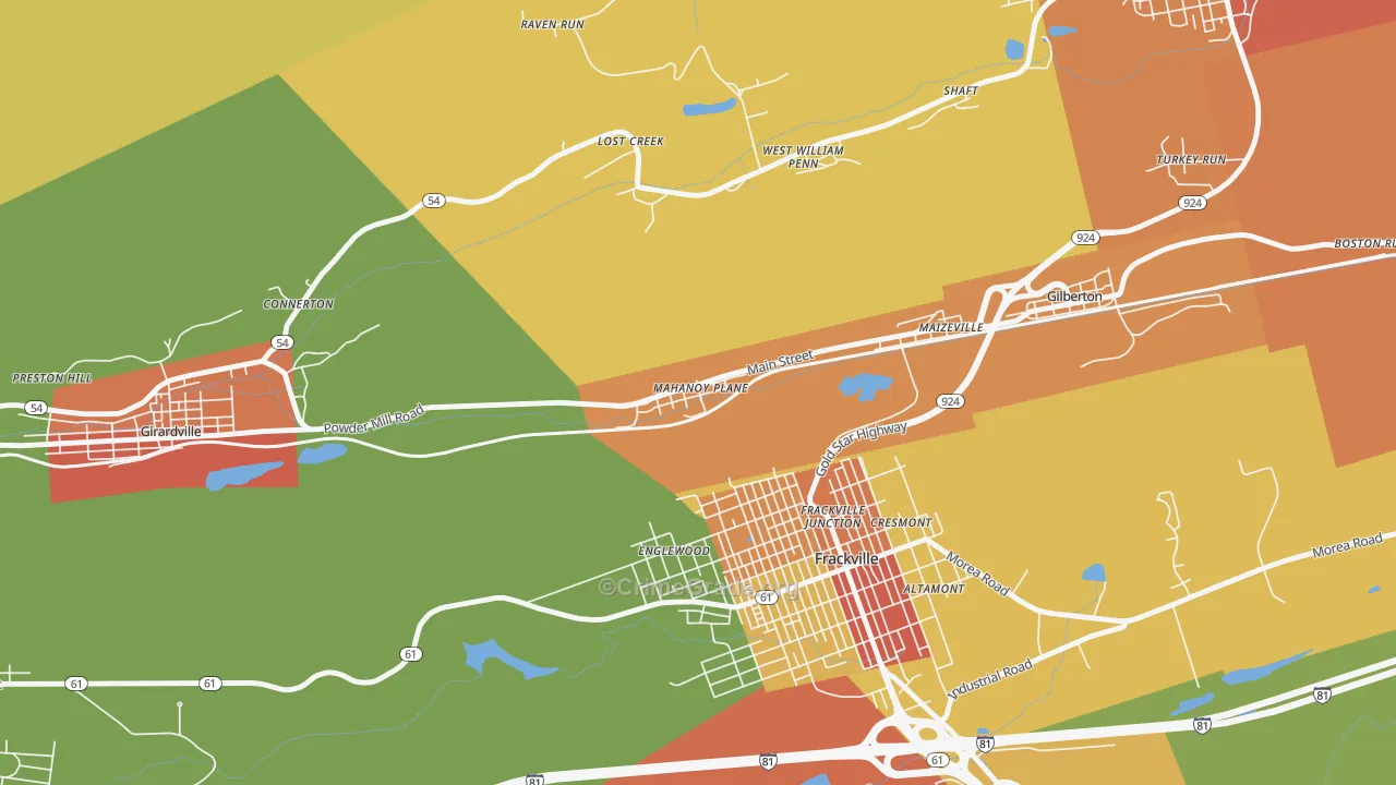 Mahanoy Plane, PA Map of Robbery Rates