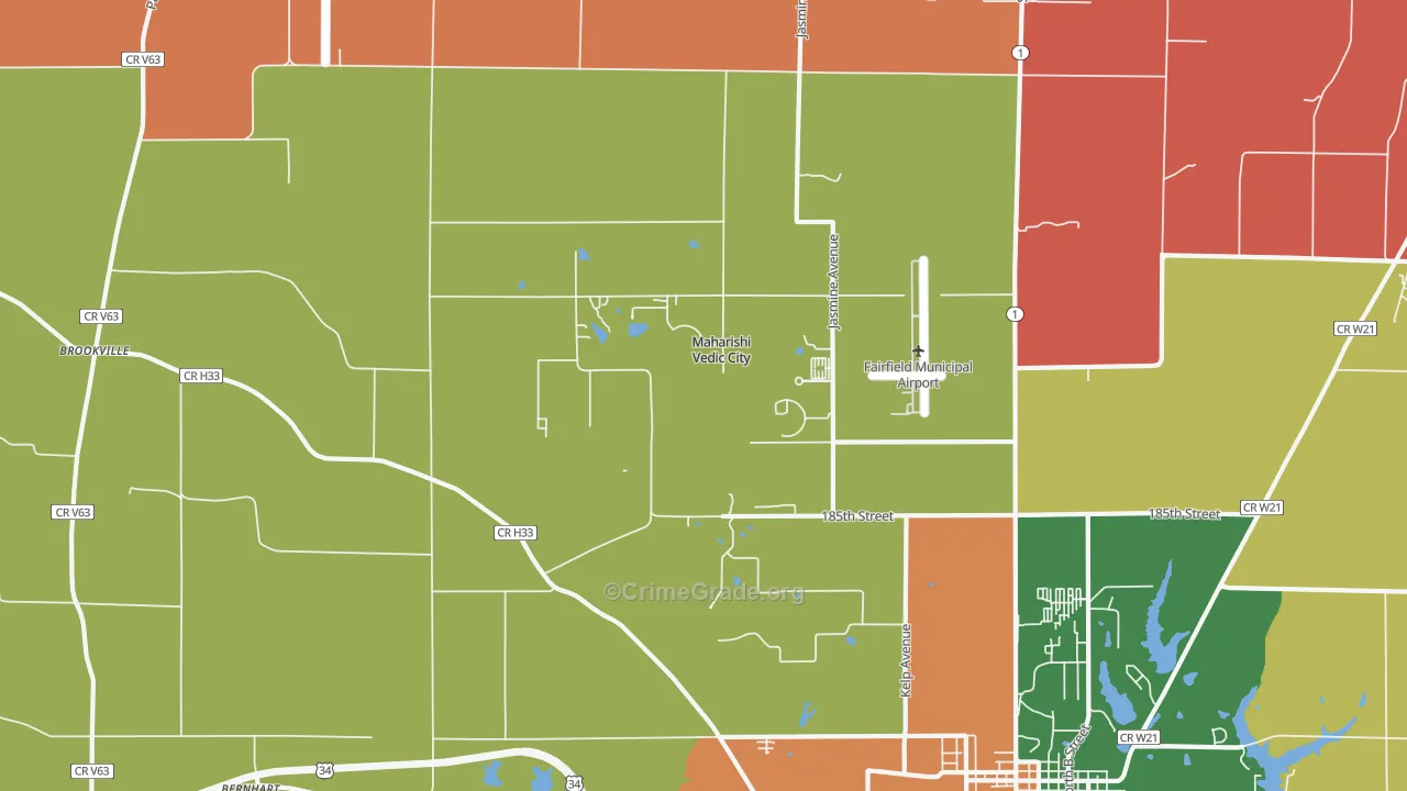 Maharishi Vedic City, IA Map of Robbery Rates