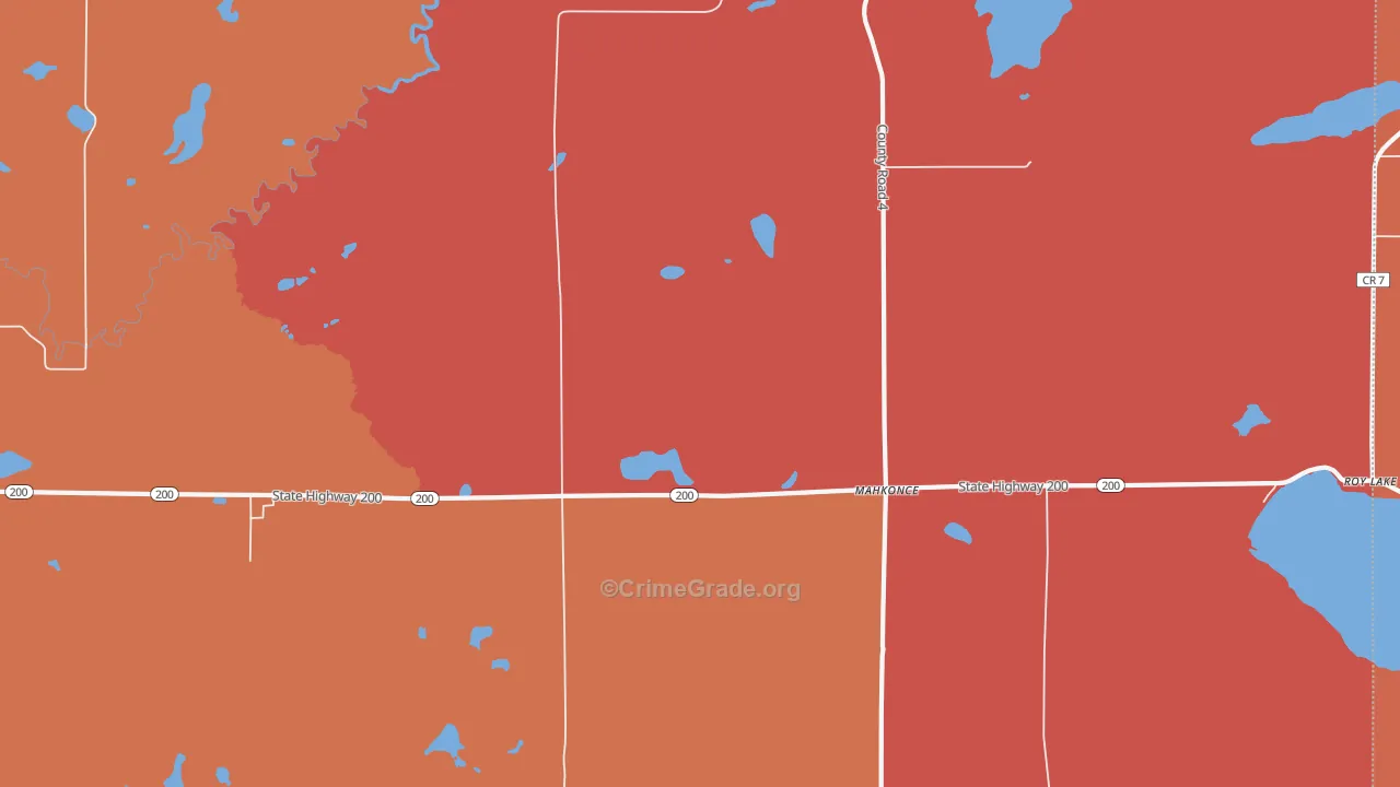 Mahkonce, MN Map of Robbery Rates