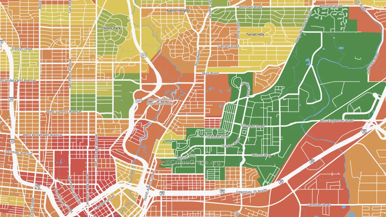 Mahncke Park, San Antonio, TX Map of Robbery Rates
