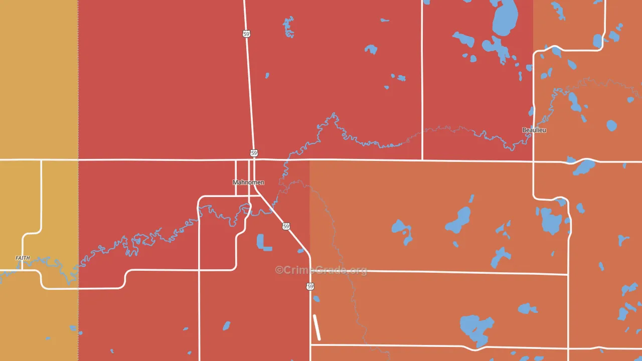 Mahnomen, MN Map of Robbery Rates
