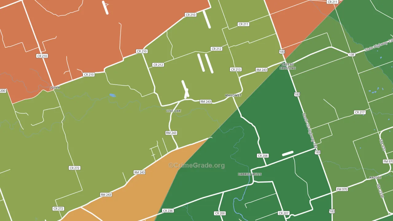Mahomet, TX Map of Robbery Rates