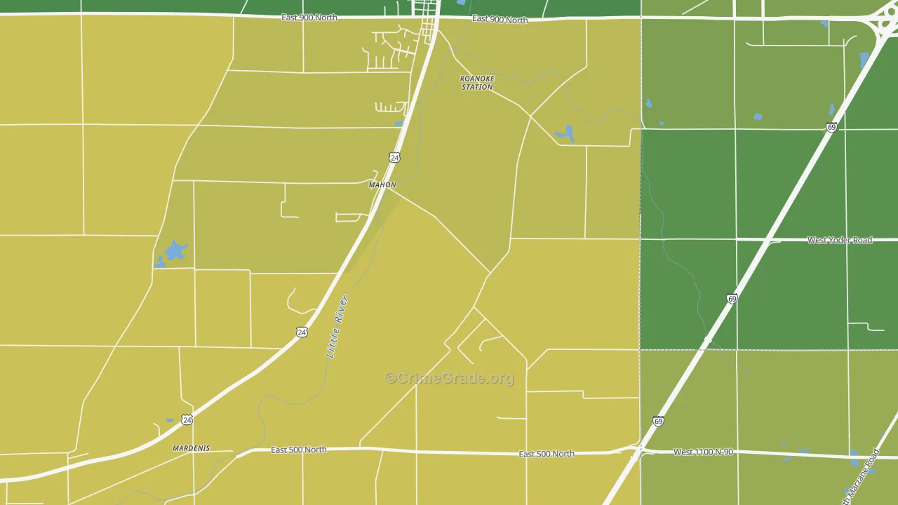 Mahon, IN Map of Robbery Rates