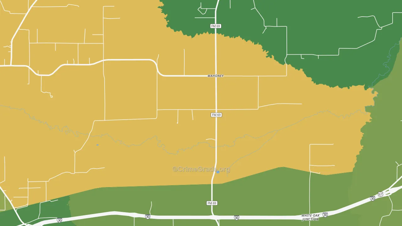 Mahoney, TX Map of Robbery Rates