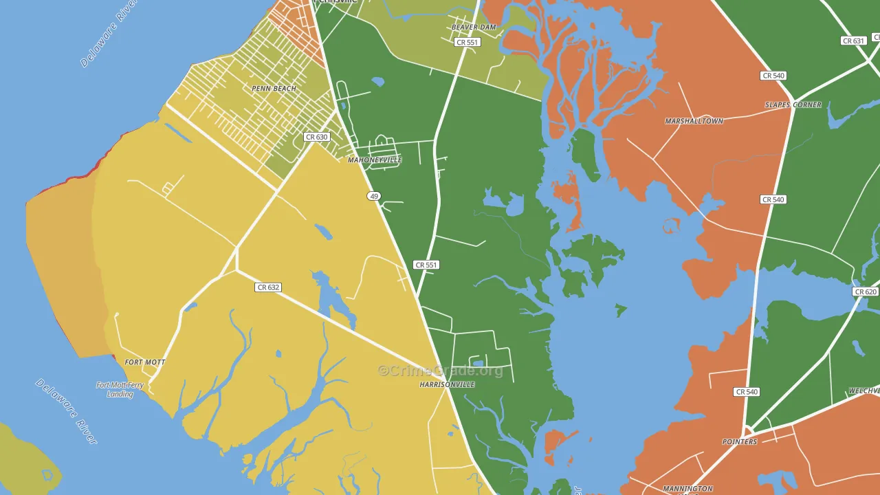 Mahoneyville, NJ Map of Robbery Rates