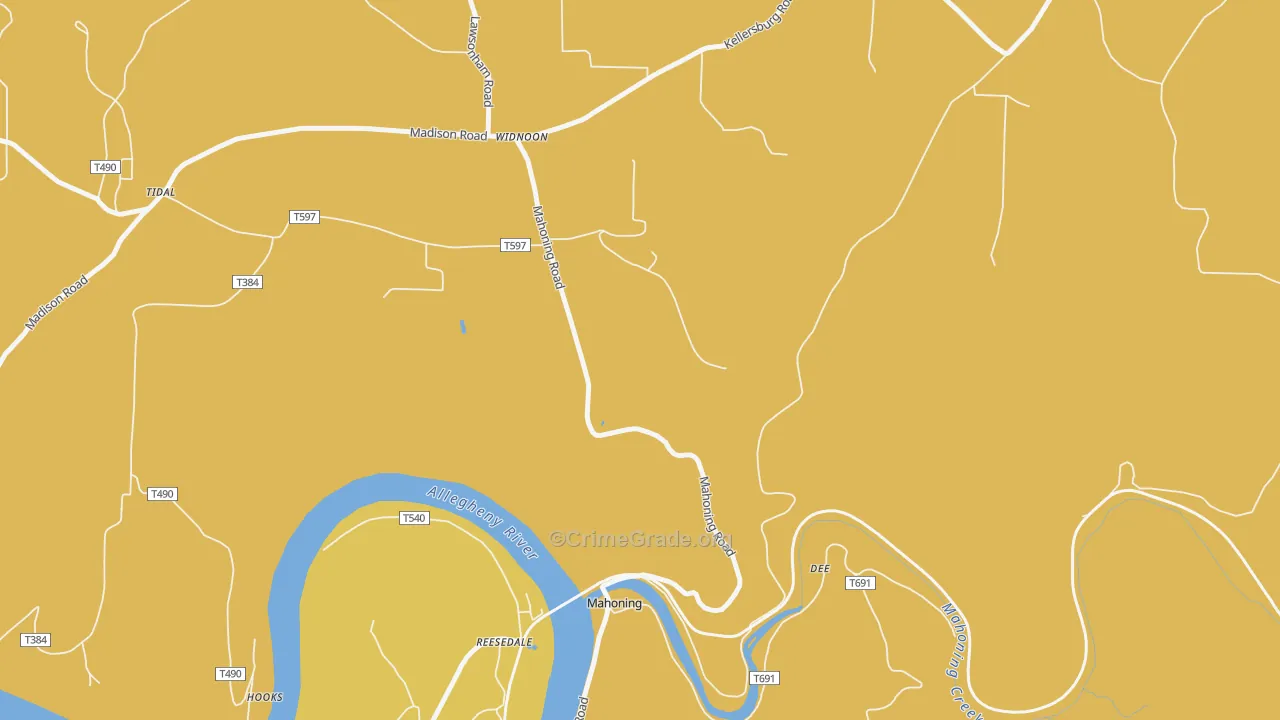 Mahoning, PA Map of Robbery Rates
