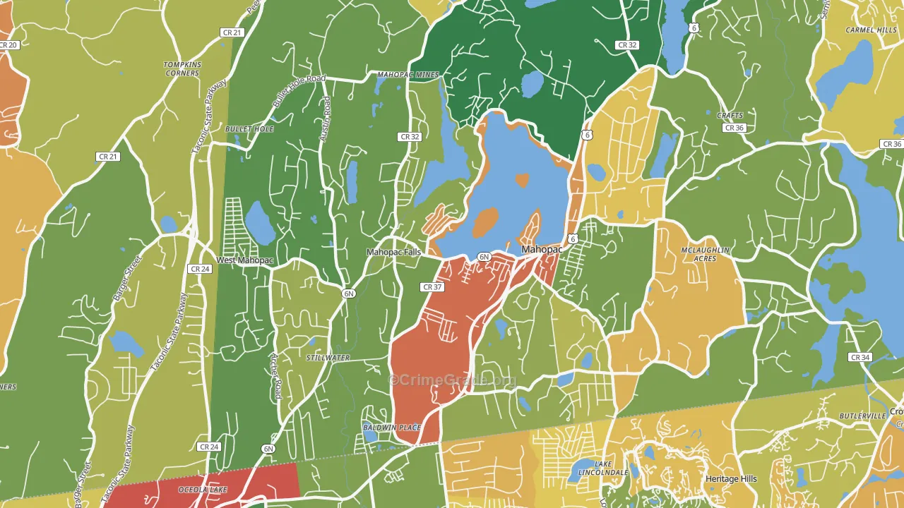 Mahopac, NY Map of Robbery Rates