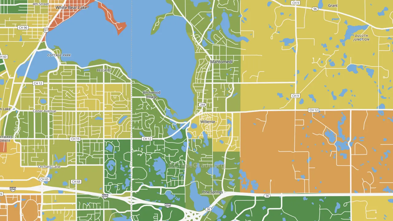 Mahtomedi, MN Map of Robbery Rates
