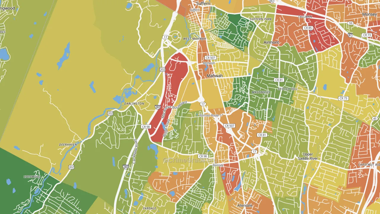 Mahwah, NJ Map of Robbery Rates