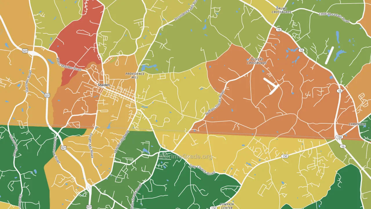 Maiden, NC Map of Robbery Rates