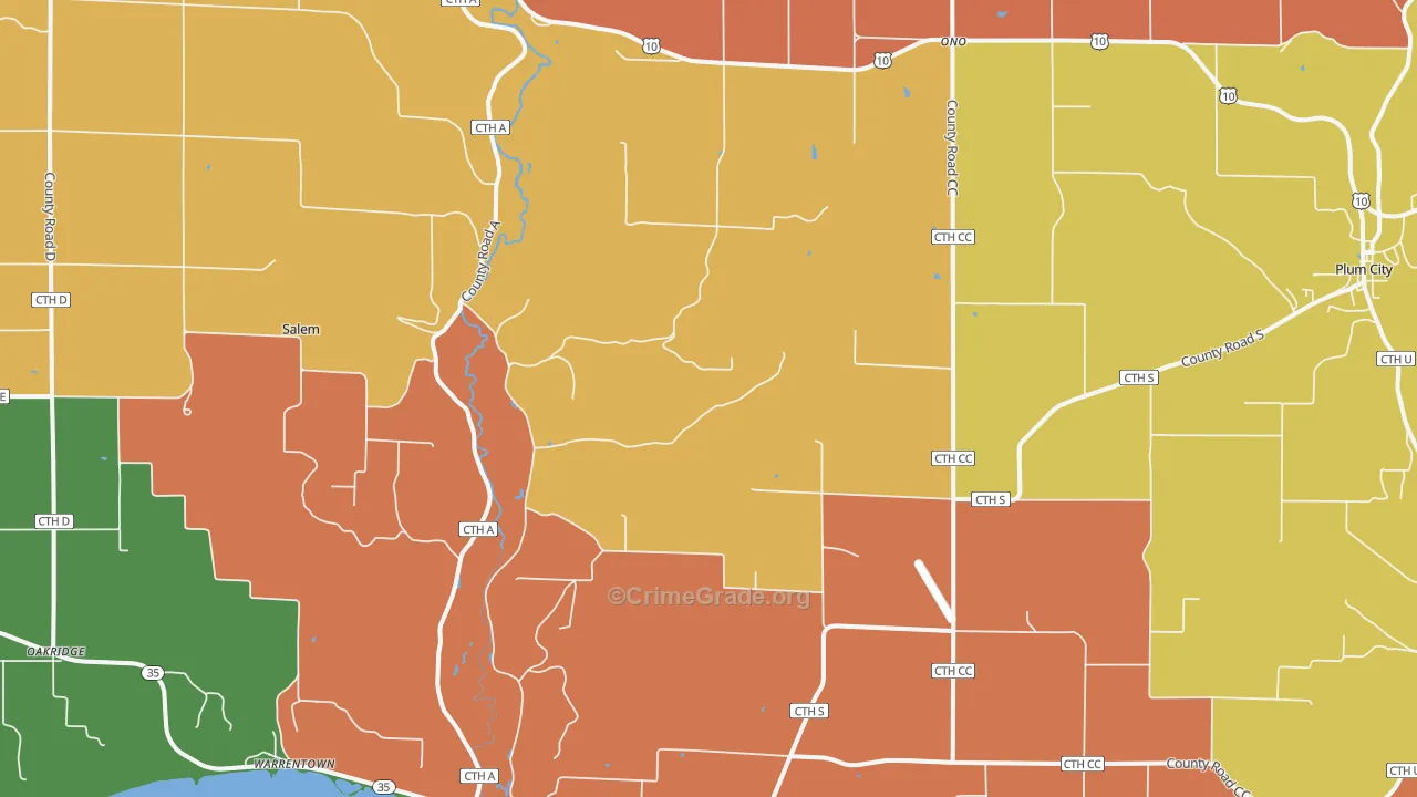 Maiden Rock, WI Map of Robbery Rates