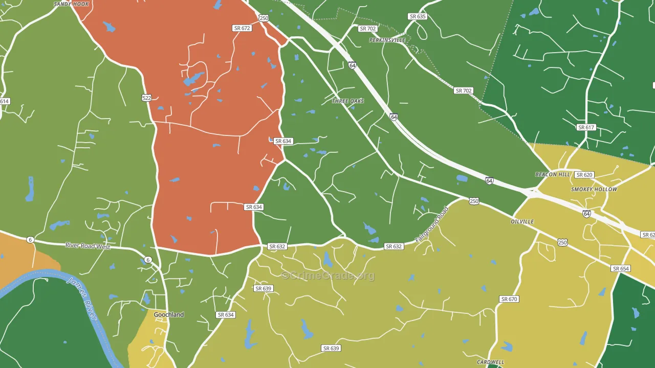Maidens, VA Map of Robbery Rates
