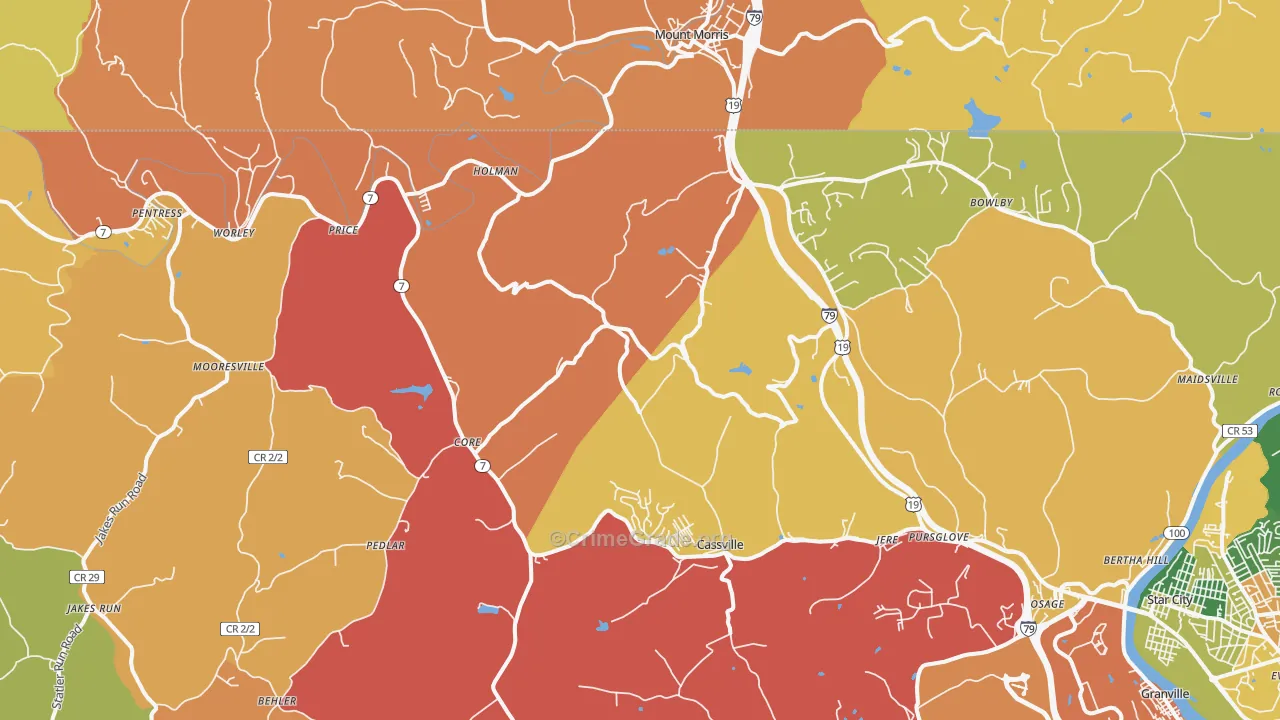 Maidsville, WV Map of Robbery Rates