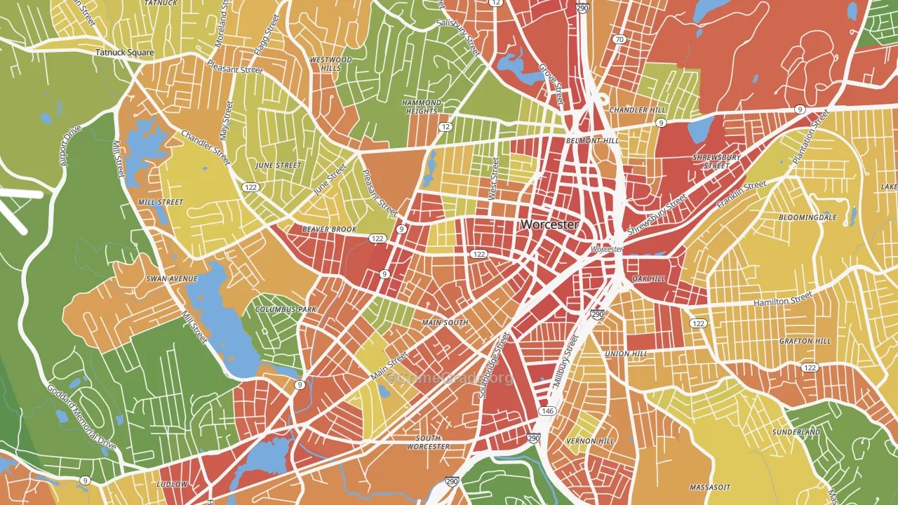 Main Middle, Worcester, MA Map of Robbery Rates