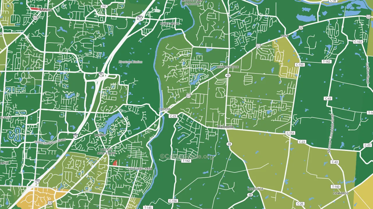 Maineville, OH Map of Robbery Rates