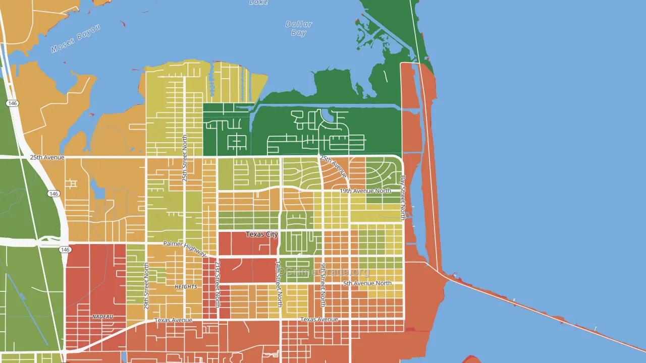 Mainland Park, Texas City, TX Map of Robbery Rates
