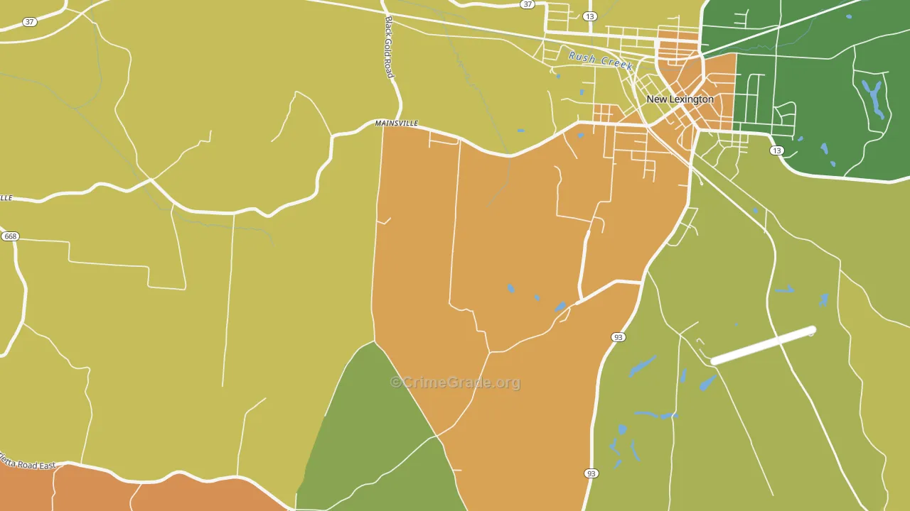 Mainsville, OH Map of Robbery Rates