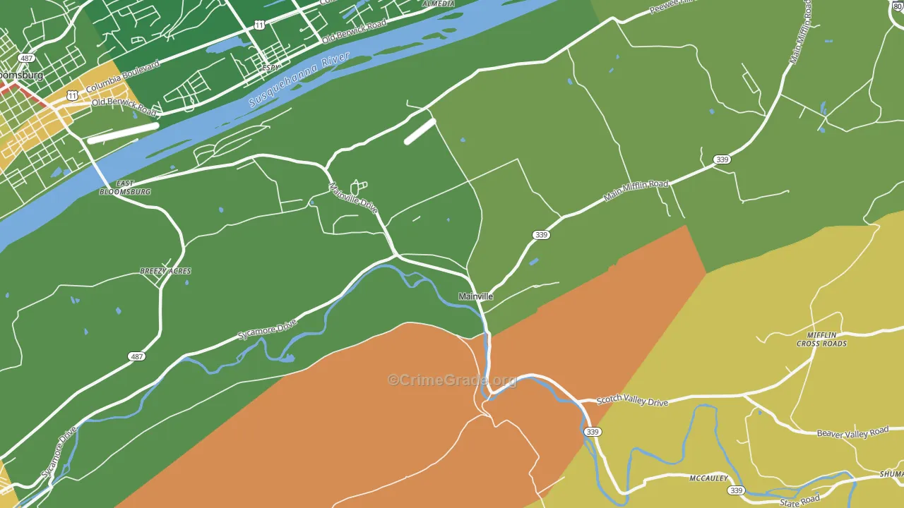 Mainville, PA Map of Robbery Rates