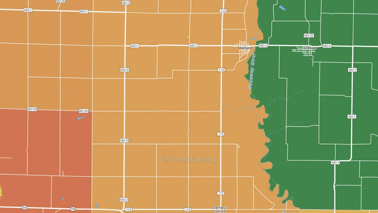 Maitland, MO Map of Robbery Rates