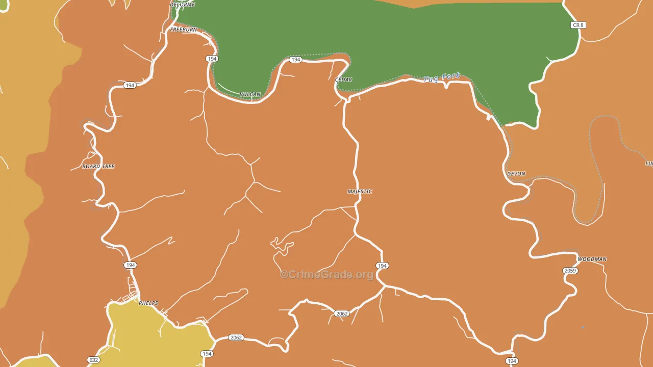 Majestic, KY Map of Robbery Rates