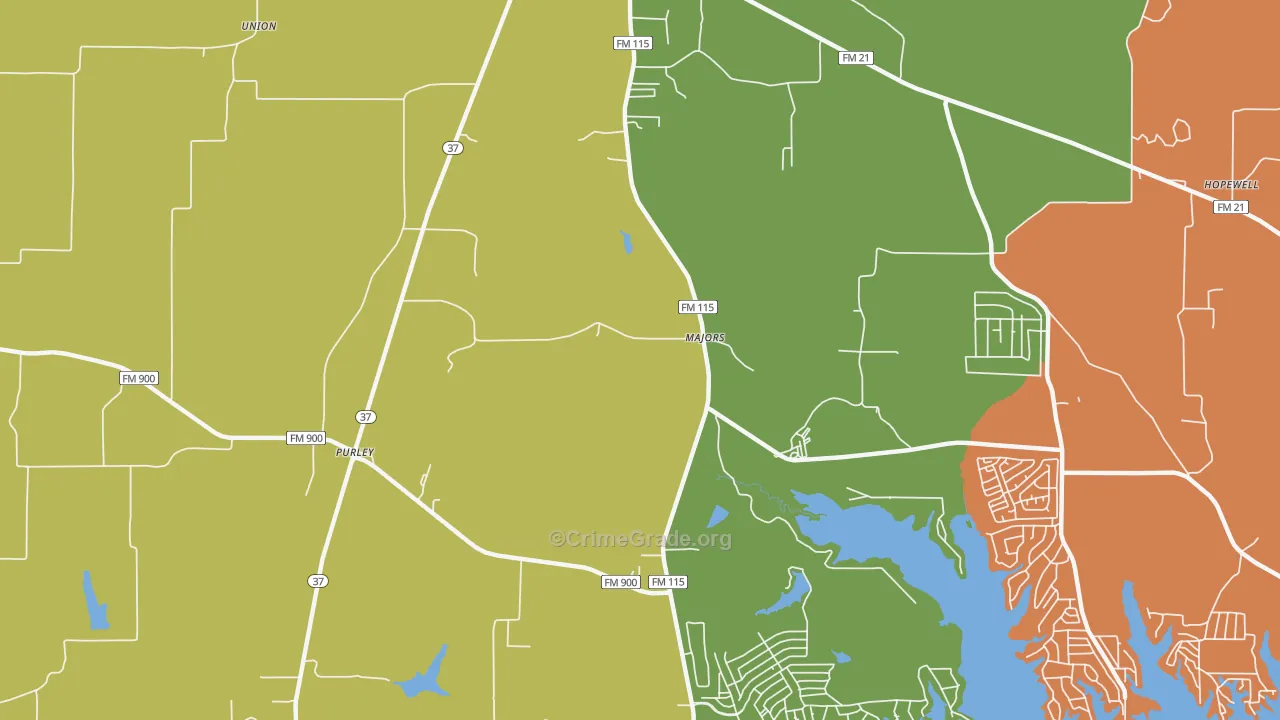 Majors, TX Map of Robbery Rates