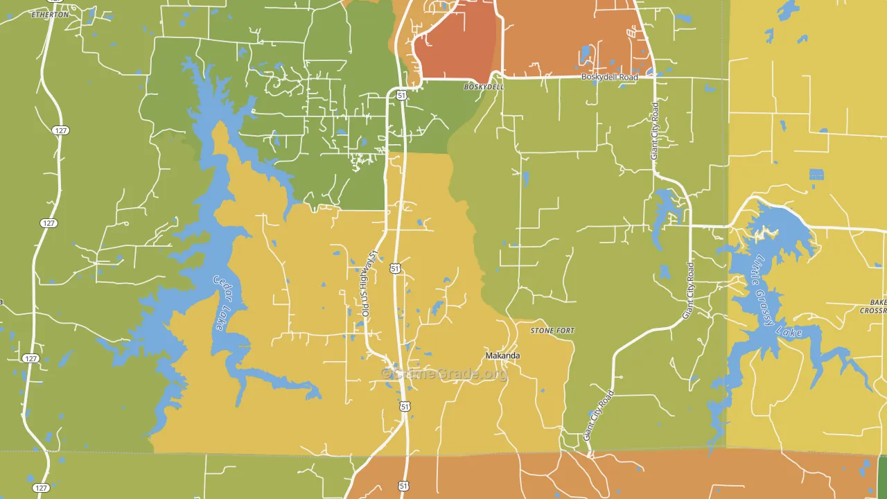 Makanda, IL Map of Robbery Rates