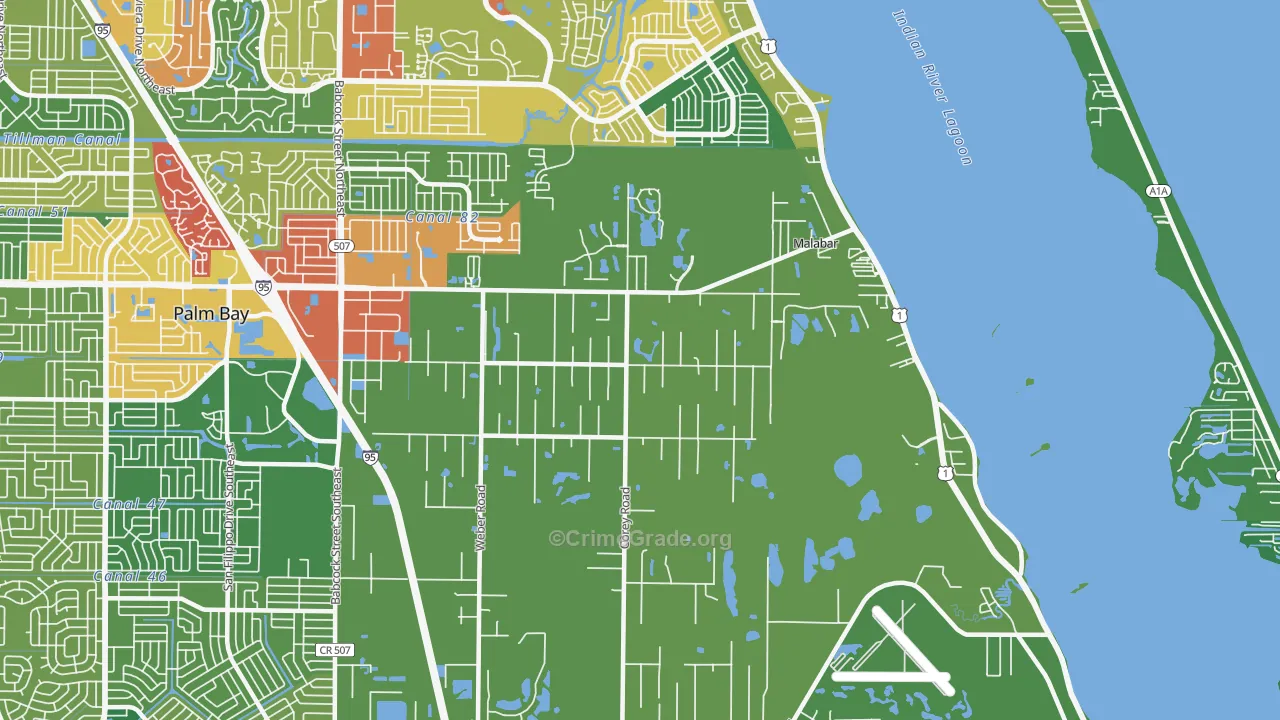 Malabar, FL Map of Robbery Rates