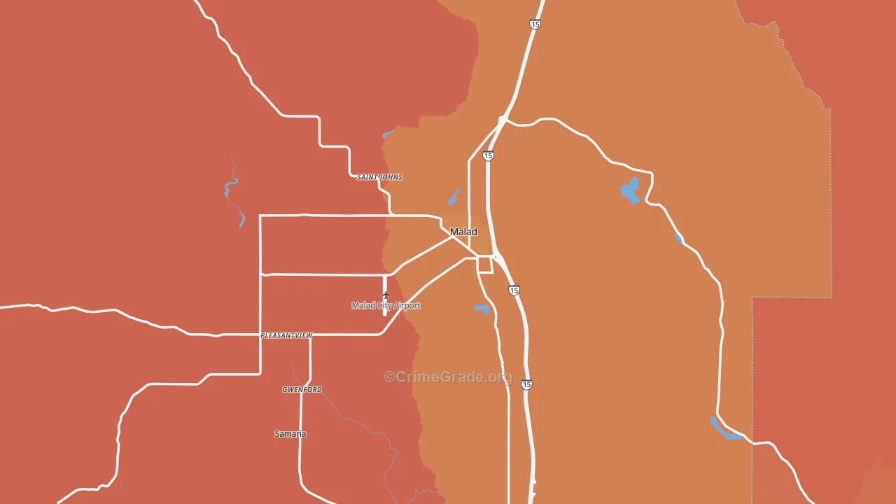 Malad City, ID Map of Robbery Rates