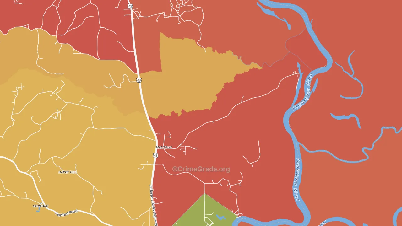 Malcolm, AL Map of Robbery Rates