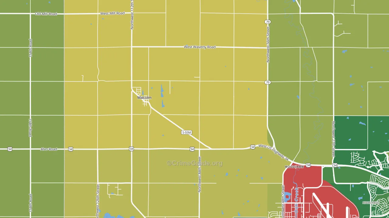 Malcolm, NE Map of Robbery Rates