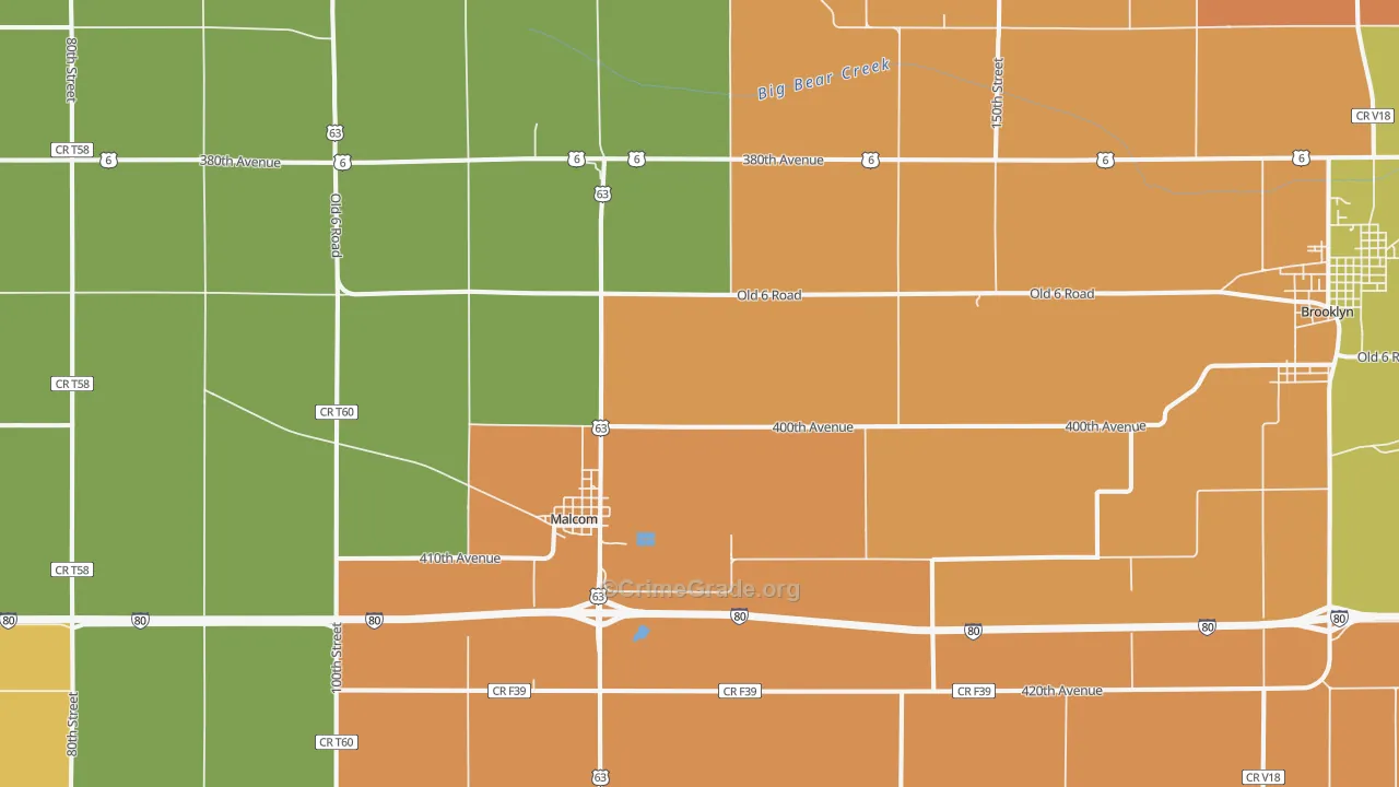 Malcom, IA Map of Robbery Rates