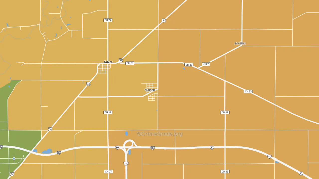 Malden, IL Map of Robbery Rates
