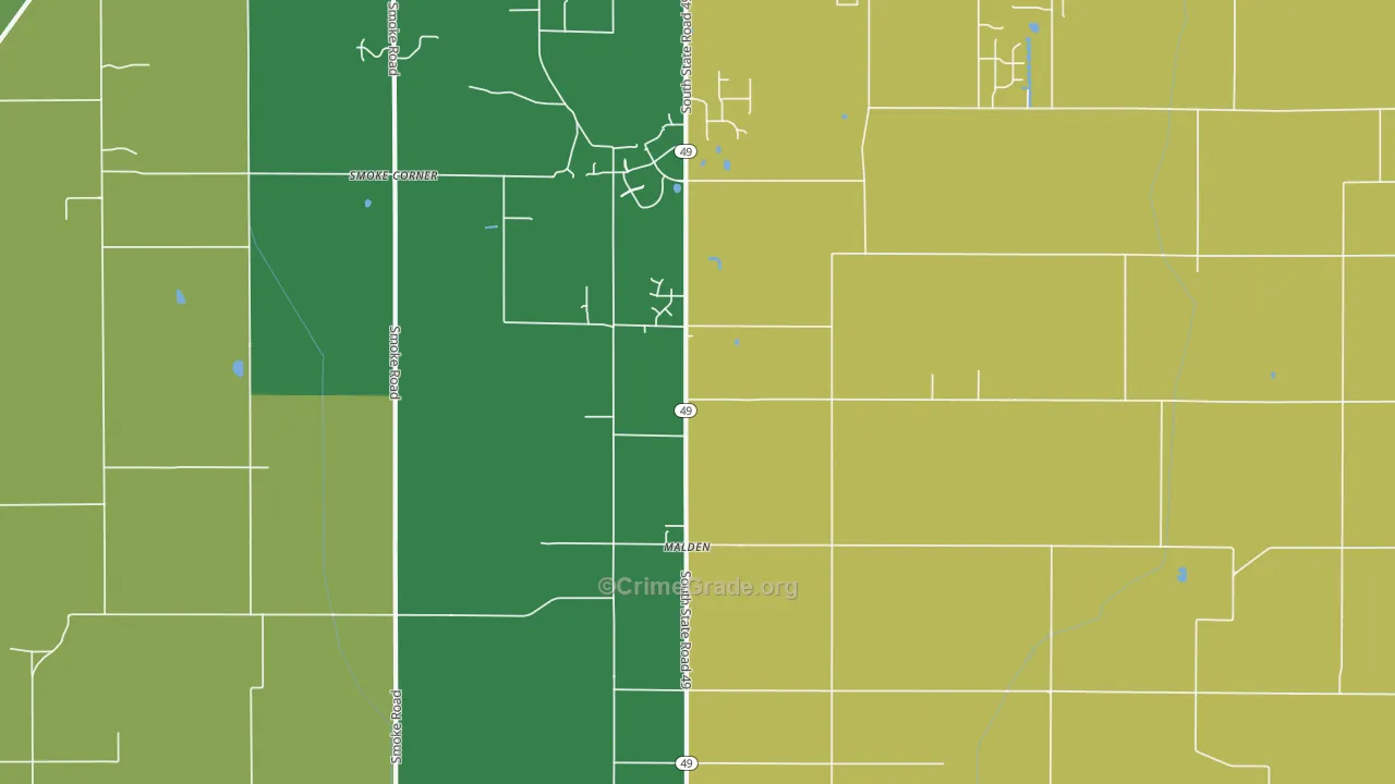 Malden, IN Map of Robbery Rates