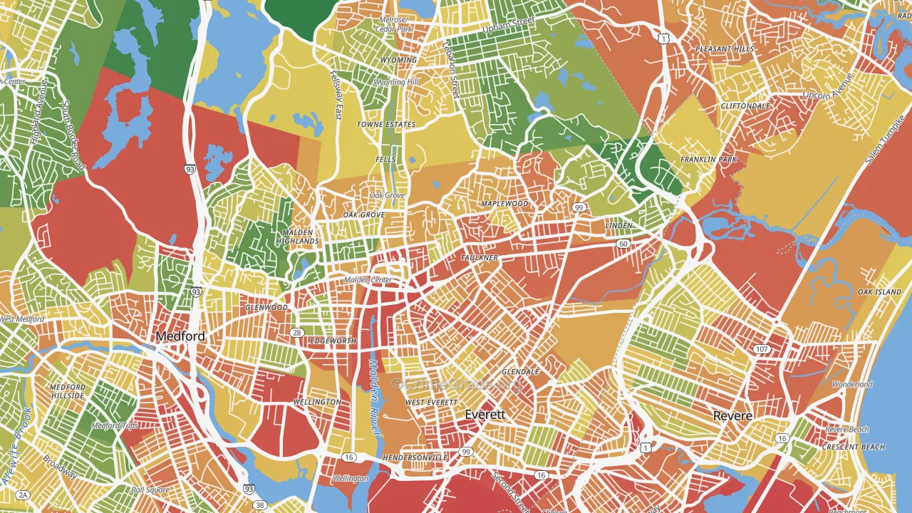 Malden, MA Map of Robbery Rates