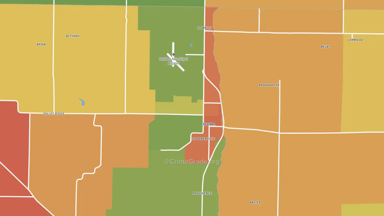 Malden, MO Map of Robbery Rates