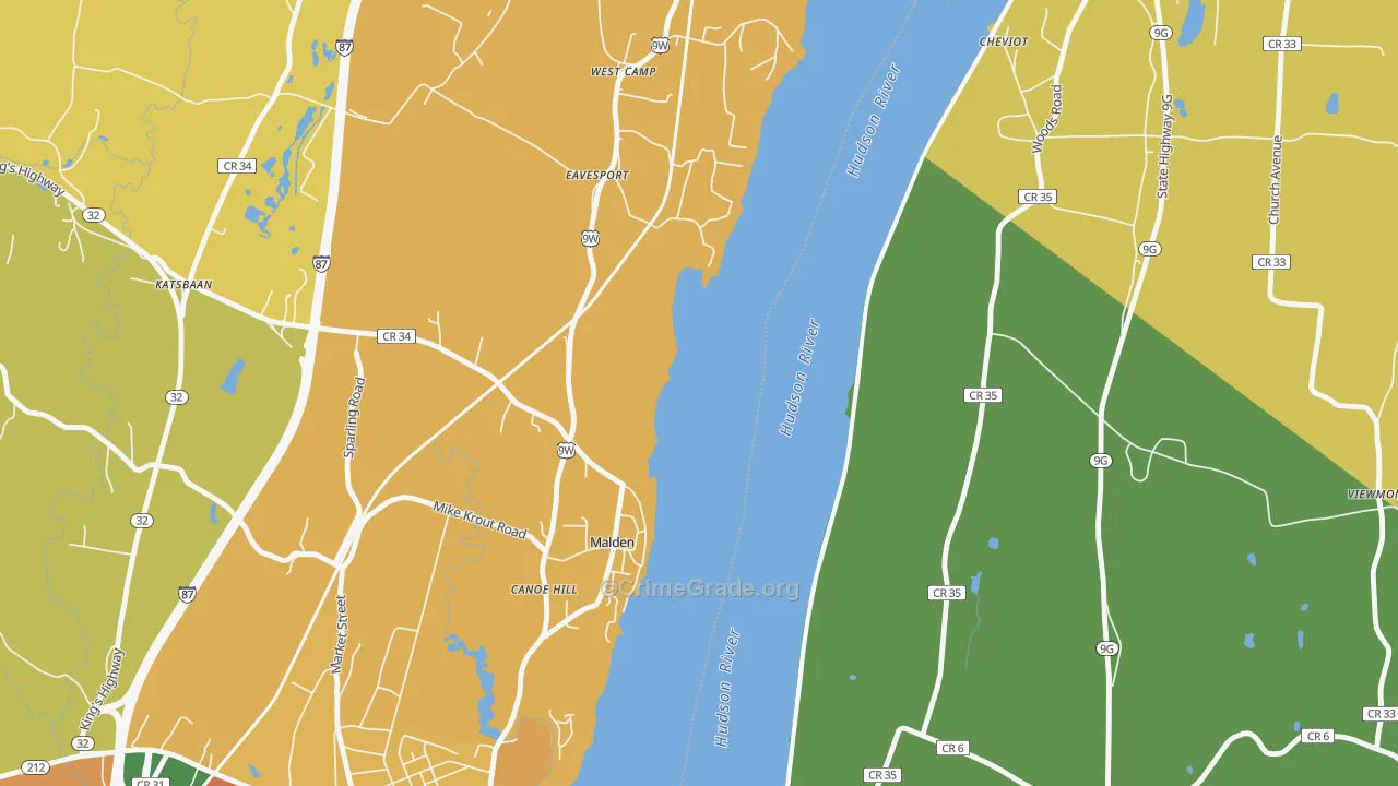 Malden-on-Hudson, NY Map of Robbery Rates