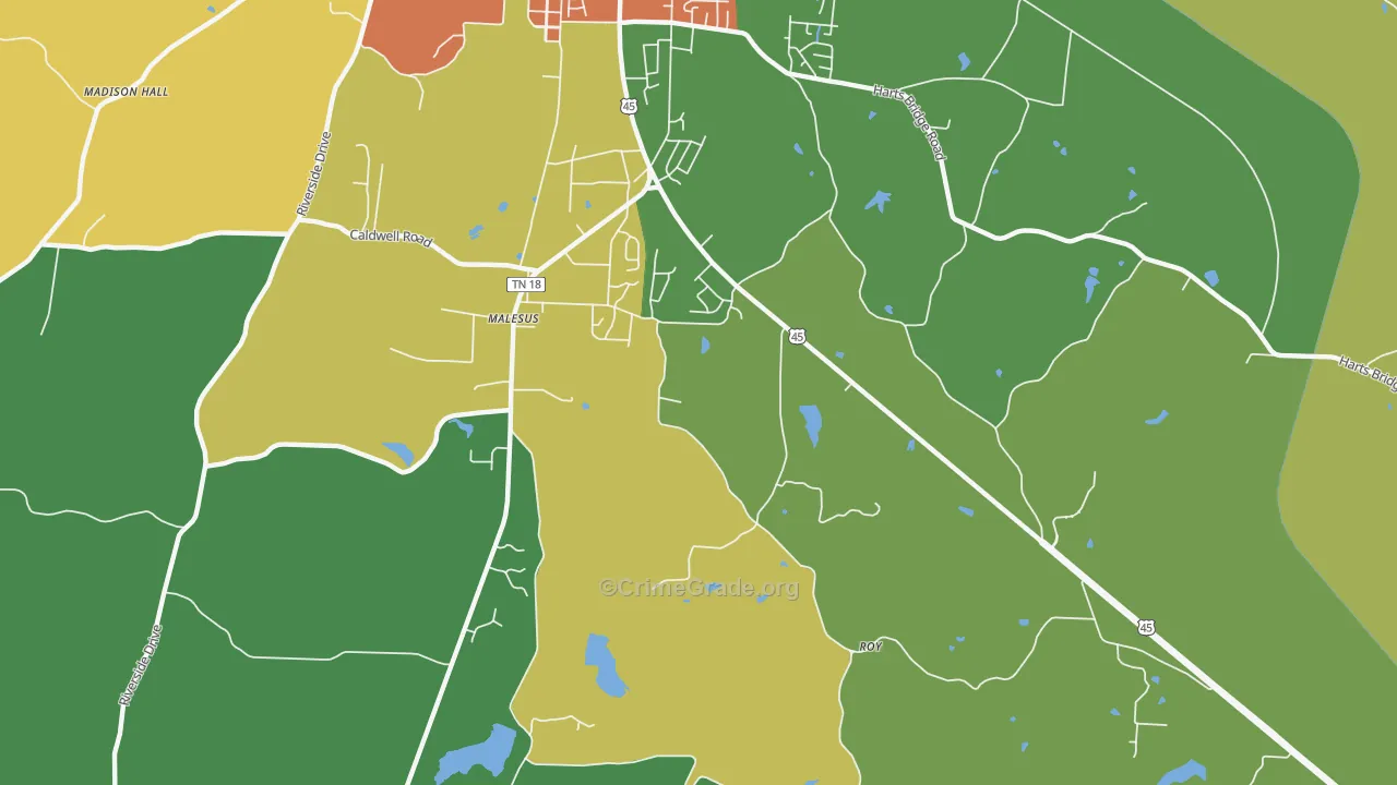 Malesus, TN Map of Robbery Rates