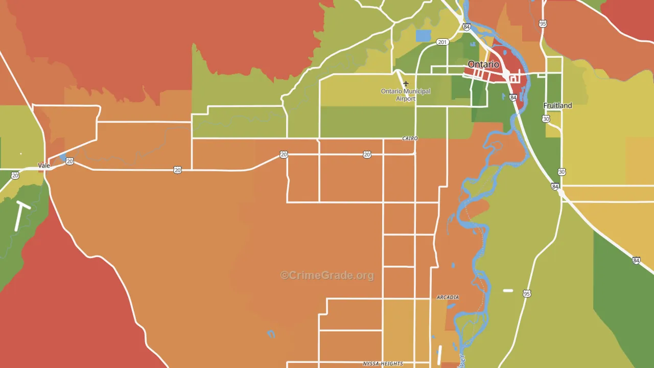 Malheur County, OR Map of Robbery Rates