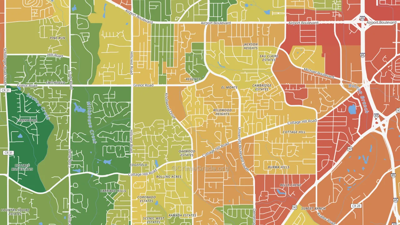 Malibar Heights, Mobile, AL Map of Robbery Rates