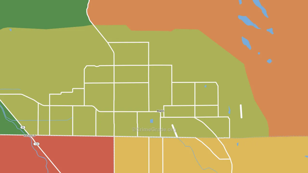 Malin, OR Map of Robbery Rates
