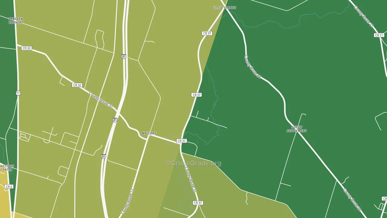 Mallory, NY Map of Robbery Rates