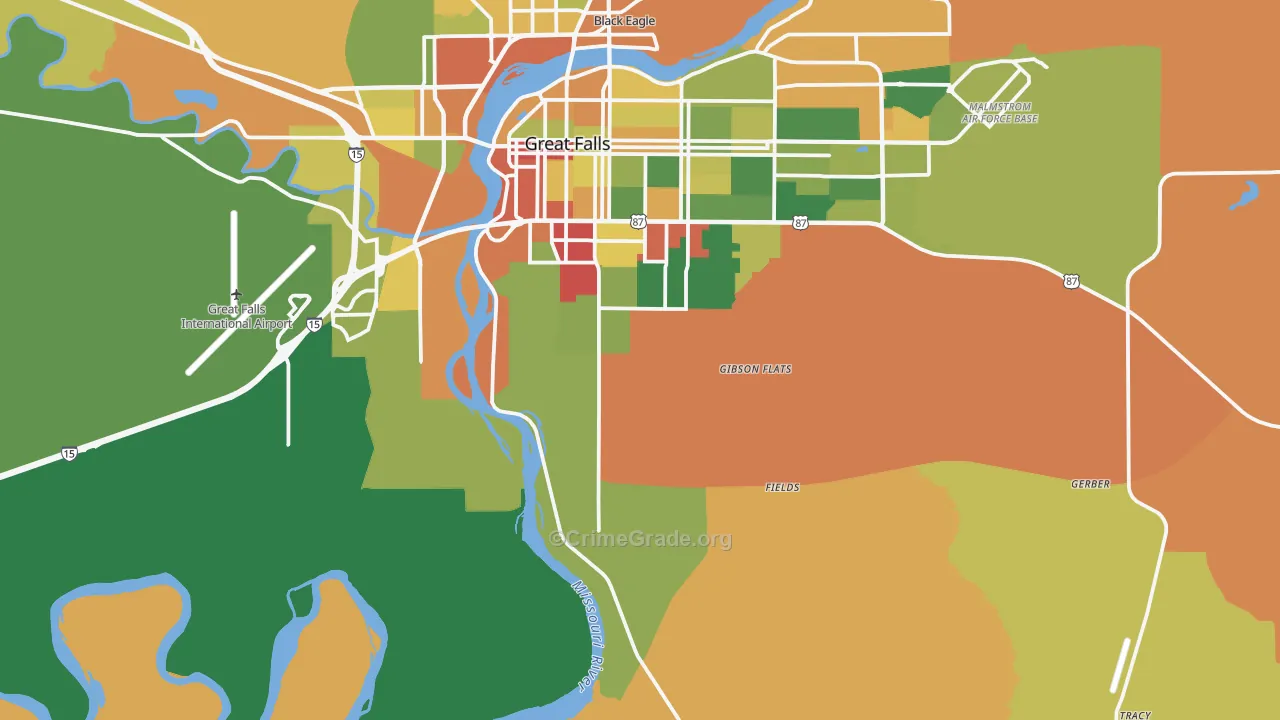 Malmstrom Air Force Base, MT Map of Robbery Rates