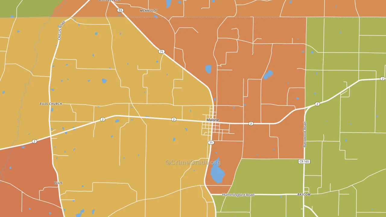 Malone, FL Map of Robbery Rates