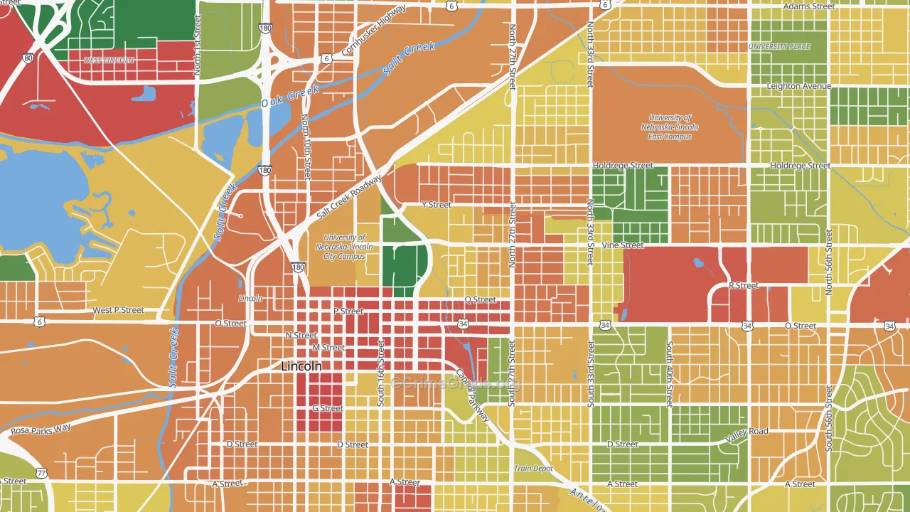 Malone, Lincoln, NE Map of Robbery Rates