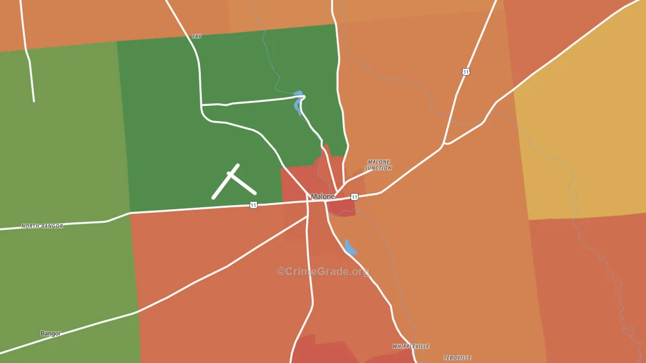 Malone, NY Map of Robbery Rates