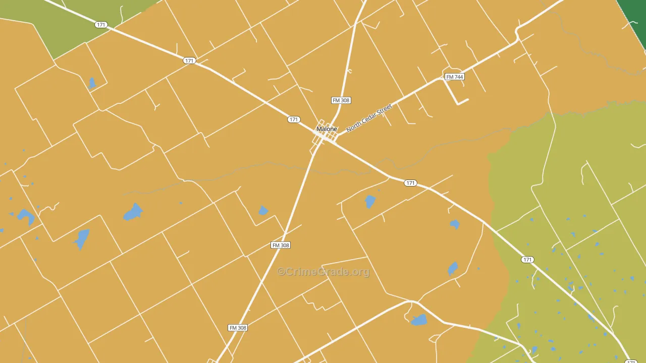 Malone, TX Map of Robbery Rates