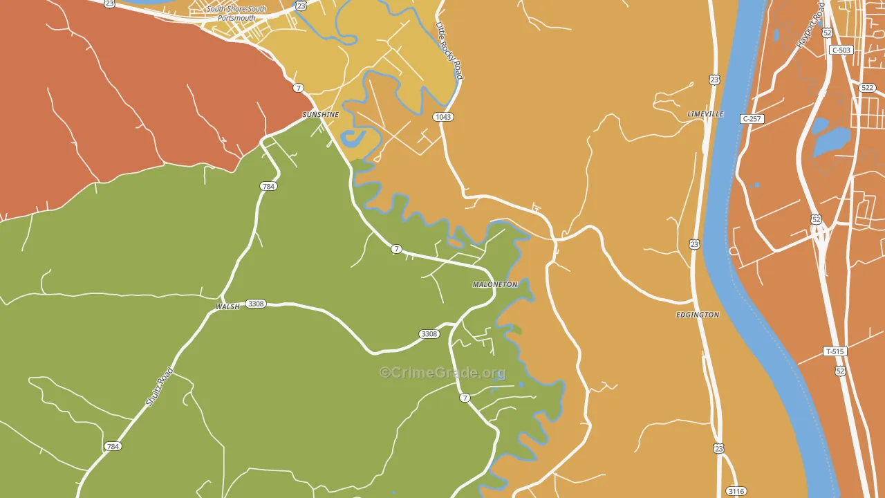 Maloneton, KY Map of Robbery Rates